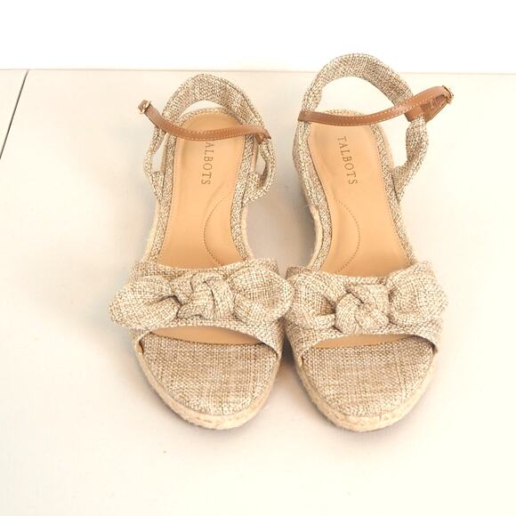 Talbots Espadrille Sandals Pamela Knot Linen Women's Sz10.5 Tan Strappy Bow Tie - Picture 2 of 11